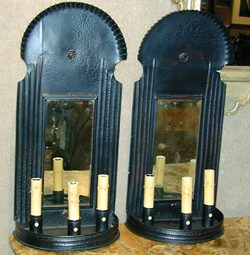 Lot image - Pair of Victorian Style Three-Light Mirror Back Sconces