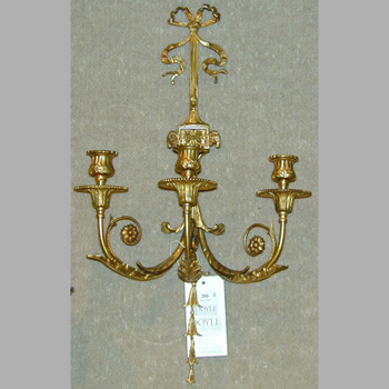 Lot image - Pair of Neoclassical Style Gilt-Metal Three-Light Sconces