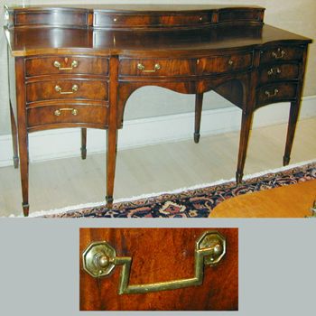 Lot image - George III Style Inlaid Mahogany Serpentine-Front Sideboard