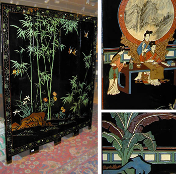 Lot image - Chinese Black Lacquered Four-Panel Screen