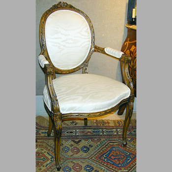 Lot image - Pair of Louis XVI Style Upholstered Walnut Fauteuils