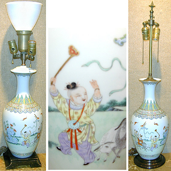 Lot image - Two Chinese Polychrome Decorated Vases