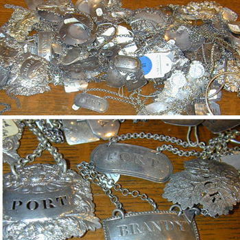 Lot image - Miscellaneous Group of Sterling Silver, English Silver and Silver Plated Liquor Labels