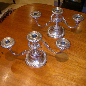 Lot image - Pair of Reed & Barton Silver Plated Three-Light Candelabra