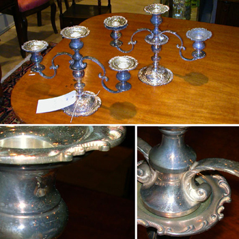 Lot image - Pair of Silver Plated Three-Light Candelabra