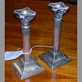 Lot image - Pair of Georgian Style Silver Plated Candlesticks