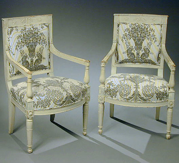Lot image - Pair of Directoire White Painted Fauteuils