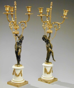 Lot image - Pair of Louis XVI Style Gilt and Patinated-Bronze Three-Light Candelabra