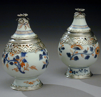 Lot image - Pair of Chinese Imari Rose Water Sprinklers in European Silver Mounts