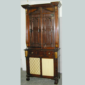 Lot image - Late Regency Style Mahogany and Parcel Gilt Bookcase Cabinet
