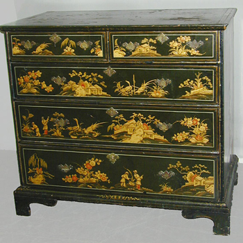 Lot image - George III Gilt Decorated Black Lacquered Chest of Drawers