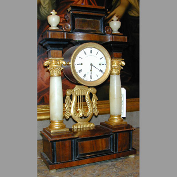 Lot image - Biedermeier Ebonized Mahogany and Onyx Mantel Clock