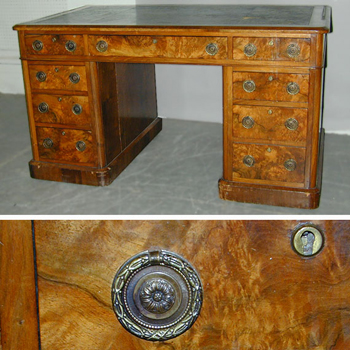 Lot image - Victorian Walnut Pedestal Desk