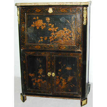 Lot image - Louis XVI Gilt-Bronze Mounted Black Lacquer Secretaire a Abattant