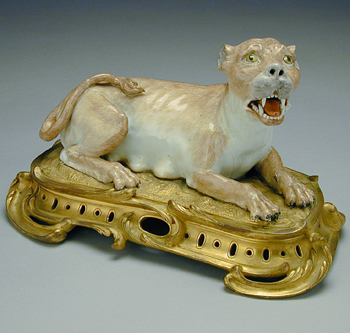 Lot image - Louis XV Style Gilt-Bronze Mounted German Porcelain Figure of a Lioness