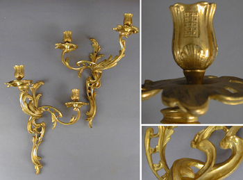 Lot image - Pair of Louis XV Style Gilt-Bronze Two-Light Sconces
