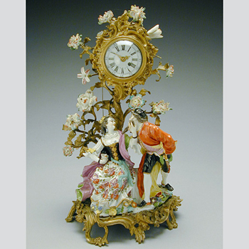 Lot image - Louis XV Style Gilt-Bronze and Meissen Porcelain Mantel Clock
