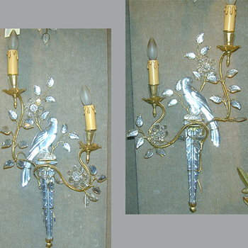 Lot image - Pair of Continental Rococo Style Gilt-Metal and Cut Glass Two-Light Sconces