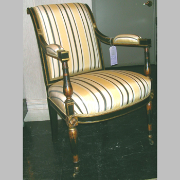 Lot image - Directoire Style Black Painted and Gilt Decorated Armchair