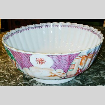 Lot image - Chinese Export Mandarin Palette Porcelain Center Bowl