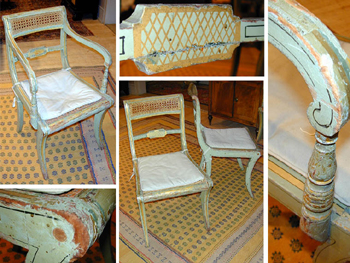 Lot image - Set of Seven Regency Painted Dining Chairs