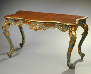 Lot image - Continental Rococo Style Painted and Gilt Console