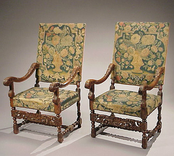 Lot image - Pair of Continental Baroque High-Back Armchairs
