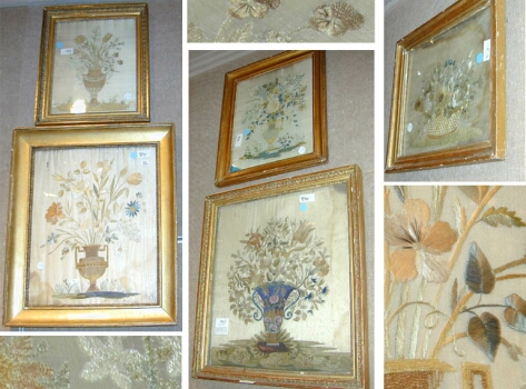 Lot image - Set of Five Framed Charles X Silk Needlework Pictures
