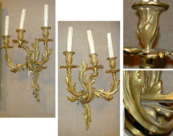 Lot image - Pair of Louis XV Style Gilt-Bronze Three-Light Sconces