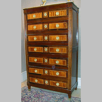 Lot image - Louis XVI Style Inlaid Rosewood and Mahogany Tall Chest of Drawers