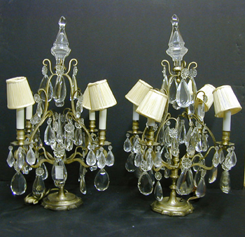 Lot image - Pair of Louis XV Style Silvered Metal and Cut Glass Girandoles