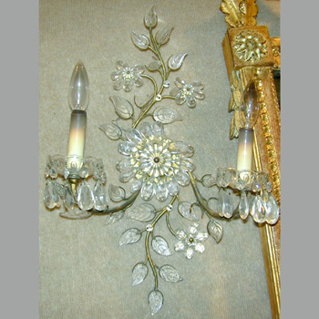 Lot image - Pair of Continental Rococo Style Gilt-Metal and Cut Glass Two-Light Sconces