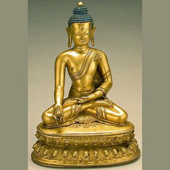 Lot image - Tibetan Gilt Copper Alloy Figure of the Dhyanibuddha Ratnasambhava