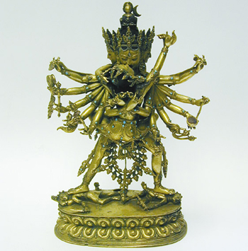 Lot image - Tibetan Gilt Copper Alloy Figure of Avalokitesvara as Syamatara