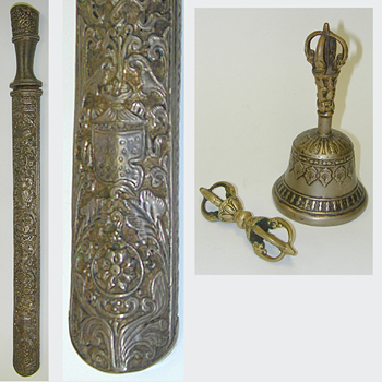 Lot image - Tibetan White Brass Vajra and Ghanta