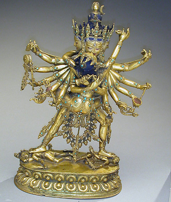 Lot image - Tibetan Gilt Copper Alloy Group of the Yi-Dam Mahacakrasambvara and Sakti