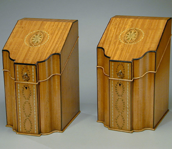 Lot image - Pair of George III Style Painted and Ebonized Satinwood Knife Boxes