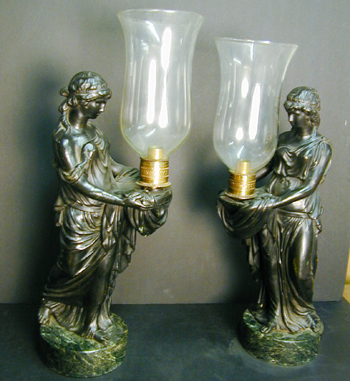 Lot image - Pair of French Patinated-Metal Figural Candlesticks