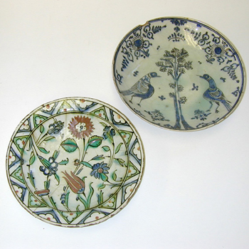 Lot image - Isnik Glazed Pottery Dish and a Persian Blue and White Pottery Dish