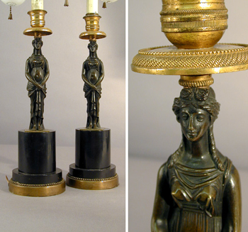 Lot image - Pair of Empire Style Gilt and Patinated-Bronze Candlesticks
