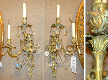 Lot image - Louis XV Style Gilt-Bronze and Cut Glass Two-Light Sconces