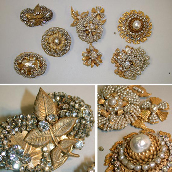 Lot image - Group of Six Pearl and Gilt Miriam Haskell Pins American, 1940s/50s