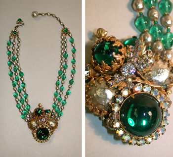 Lot image - Miriam Haskell Pearl and Green Strand Necklace American, 1940s