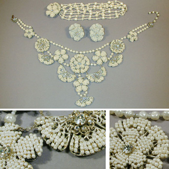 Lot image - Miriam Haskell Seed Pearl Flower Suite American, 1940s