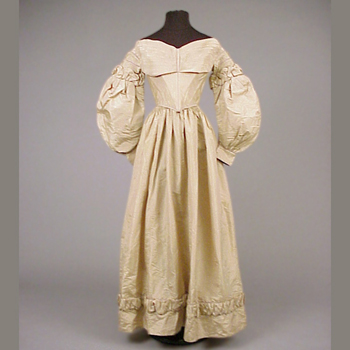 Lot image - Khaki Pin Striped Silk Day Dress American, circa 1836