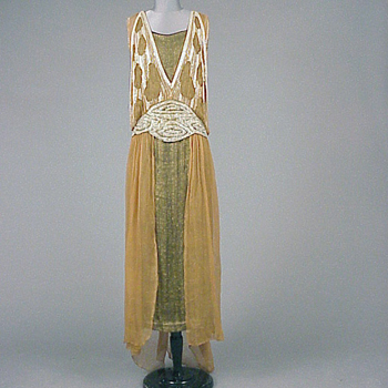 Lot image - Coffee Chiffon and Lame Party Dress American, circa 1918