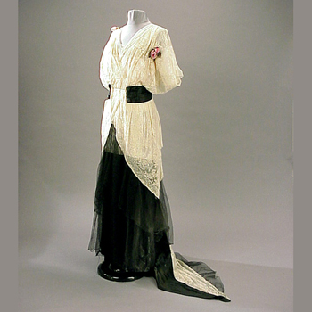 Lot image - Black and White Lace Evening Dress French, circa 1910