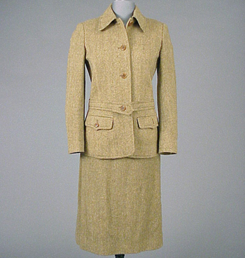 Lot image - Hermes Brown Herringbone Tweed Suit French, 1970s