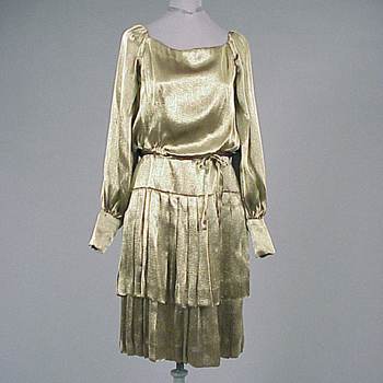 Lot image - Arnold Scaasi Burnished Gold Lame Cocktail Dress