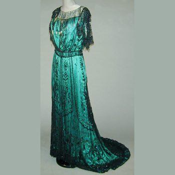 Lot image - Green Satin and Net Evening Gown